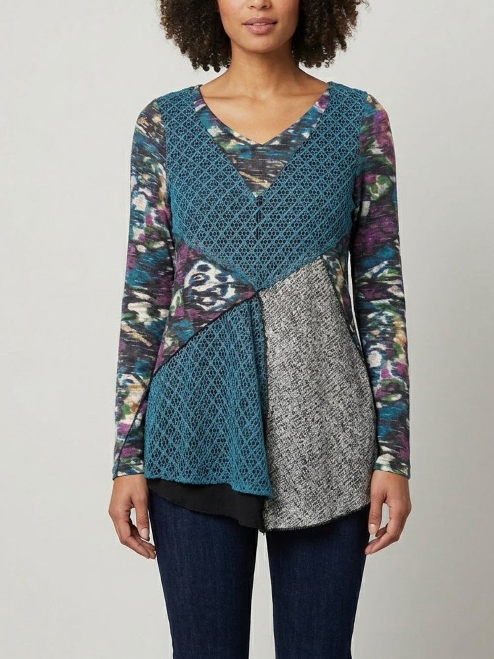 This & That Womens Multicolor Mixed Media Patchwork Crochet Top Small
